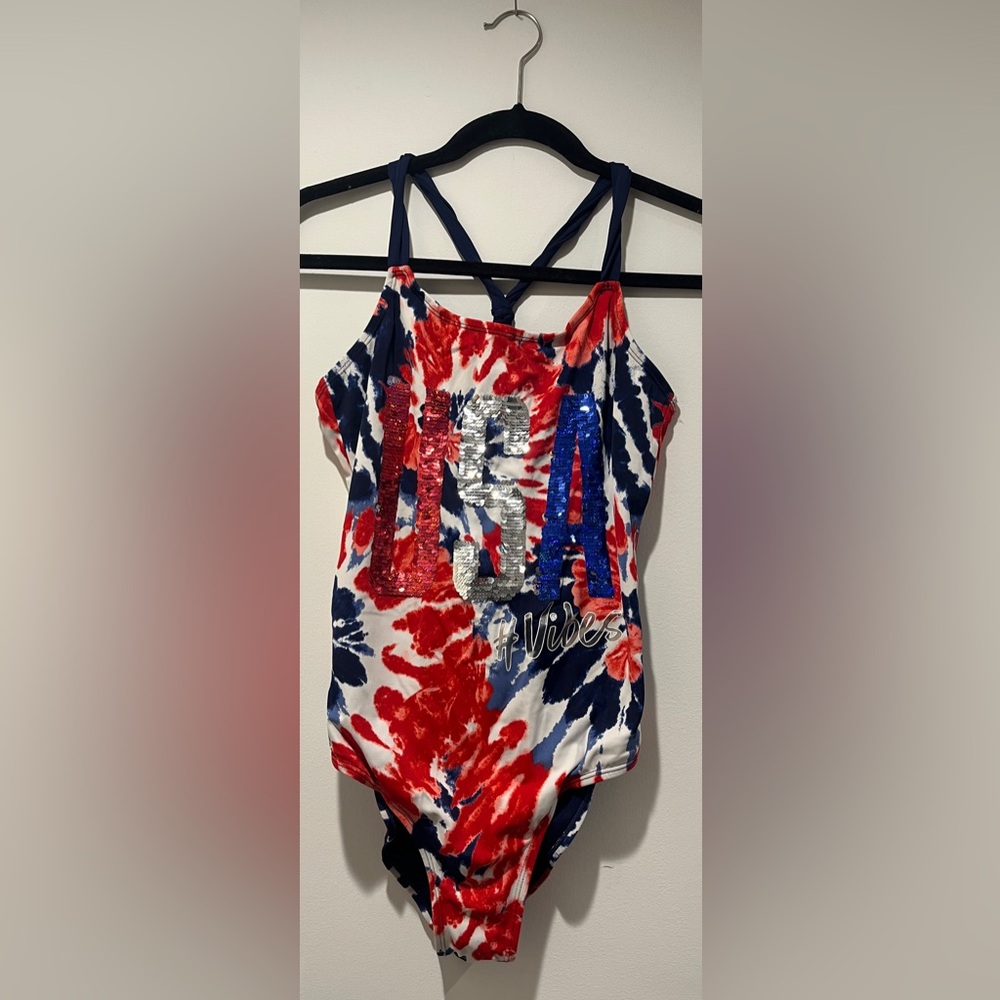 Justice Red White and Blue One Piece Swimsuit Size 16 Plus